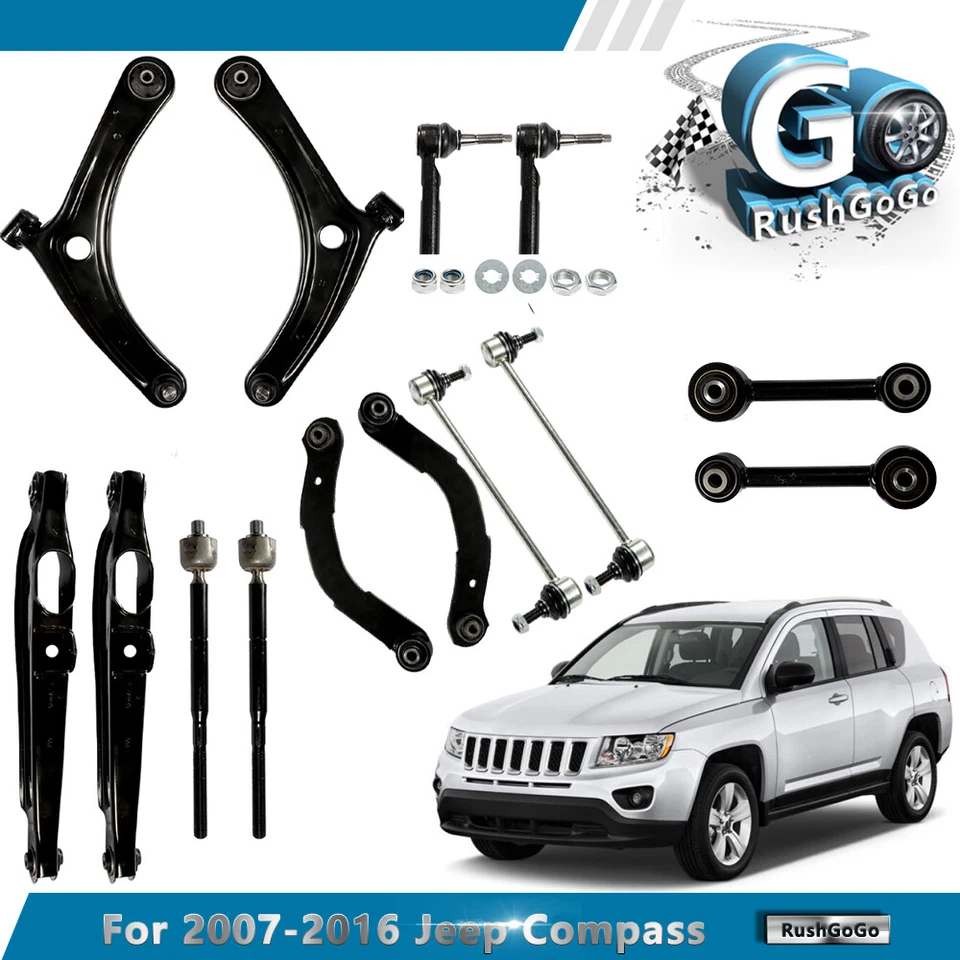 Brazos de control delanteros traseros Tierods barras estabilizadoras 14 piezas para Jeep Compass Patriot 08-15 Foto 1 de 4