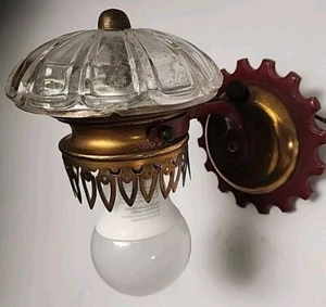 Antiker Lightolier After Sunset Wandleuchte dickes Glas Metall rot gold - Bild 1 von 11