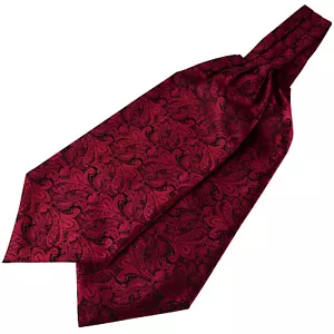 Men's Burgundy Red & Black Paisley NEW Silk Cravat Ascot Tie Floral Scarf A13 UK - Picture 1 of 3
