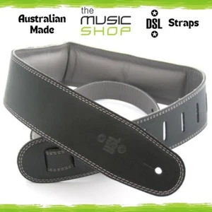 Aust Made DSL 2.5" GEG Padded Leather Guitar Strap, Black/Grey - GEG25-15-4 - Picture 1 of 1