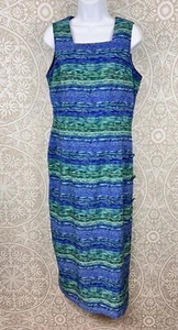 Vintage Island Sommerkleid blau grün Streifen seitliche Knöpfe Detail Miss Dorby Größe 12 - Bild 1 von 9