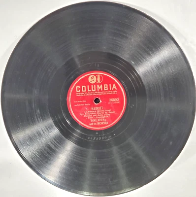1945 VG+  Gene Krupa 78 RPM 10 inch Record Columbia 36890 Shellac HARRIET Foto 1 de 4