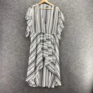 Cato Dress Women L Large White Striped Shift Midi V-Neck Short Sleeve Casual - Picture 1 of 9