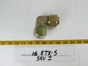 Genuine Parker Hannifin Hydraulic Fitting 16 ETX-S Elbow w 2 Sleeves & 2 Nuts S - Picture 1 of 7