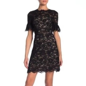 NWT REBECCA TAYLOR open back short sleeve black lace dress Size 4 - Picture 1 of 5