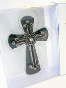 Western CANDLE JEWELRY PUSH PIN CROSS Fleur de Lis Rhinestone Studed Black 2 Pin - Picture 1 of 4