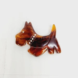 Vintage Tortoiseshell Root Beer Scottie Dog Terrier Brooch Pin Rhinestone - Picture 1 of 7