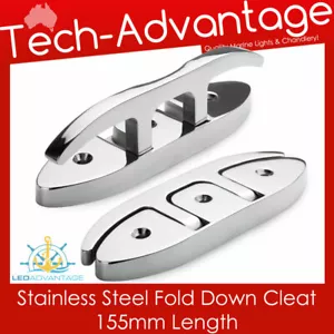 6" 155mm STAINLESS STEEL Anti-Rattle Fold Down LOW Profile Boat Yacht Cleat - Foto 1 di 5