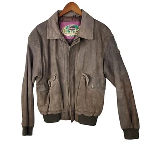 Vintage Suede Leather Bomber Coat Jacket Men's Large Brown Aviator Cosplay Zip - Picture 1 of 12