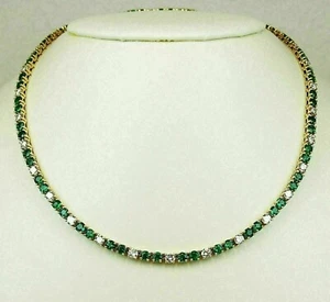 10Ct Round Cut Lab Created Green Emerald Tennis Necklace 14K Yellow Gold Plated - Picture 1 of 7