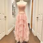  Vintage Pink Strapless Tulle Ribbon Fairy Elegant Prom Dress