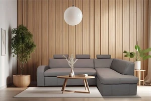 Echtleder Ecksofa Antalya II 3z Echt Leder Sofa Couch mit Bettfunktion Grau - Bild 1 von 25