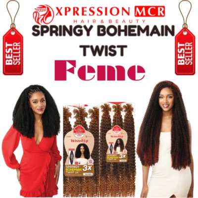 'OUTRE Feme X-Pression Pre-Stretched Springy Bohemian Twist 16" - 24" Inch Uk Seller