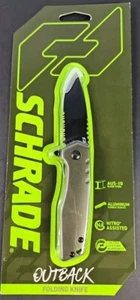 Schrade Artillery Knifer Folding Knife Half-Serrated Green Pocket Knife - Picture 1 of 2