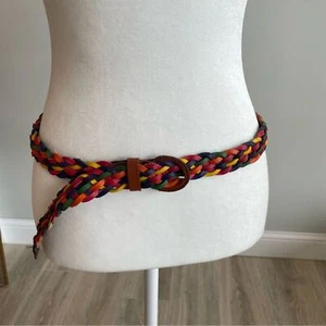 American Vintage Multicolor Braided Rainbow Leather Belt Colorful Retro Boho 90s - Picture 1 of 6