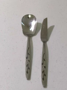 Stainless Nasco Haiti Leaf Sugar Spoon & Butter Knife Korea E2 - Picture 1 of 4