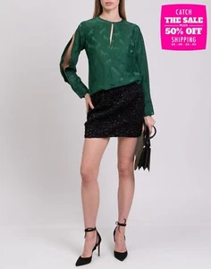 RRP€895 STELLA McCARTNEY Blouse IT34 US0 UK4 XXS Silk Blend Horses Intarsia Slit - Picture 1 of 9