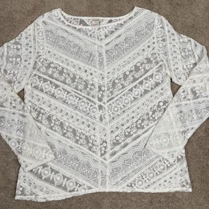 Camisa Sundance Mujer L Blanca Encaje Bohemia Transparente Capas Femenina Hippie Azteca - Imagen 1 de 7