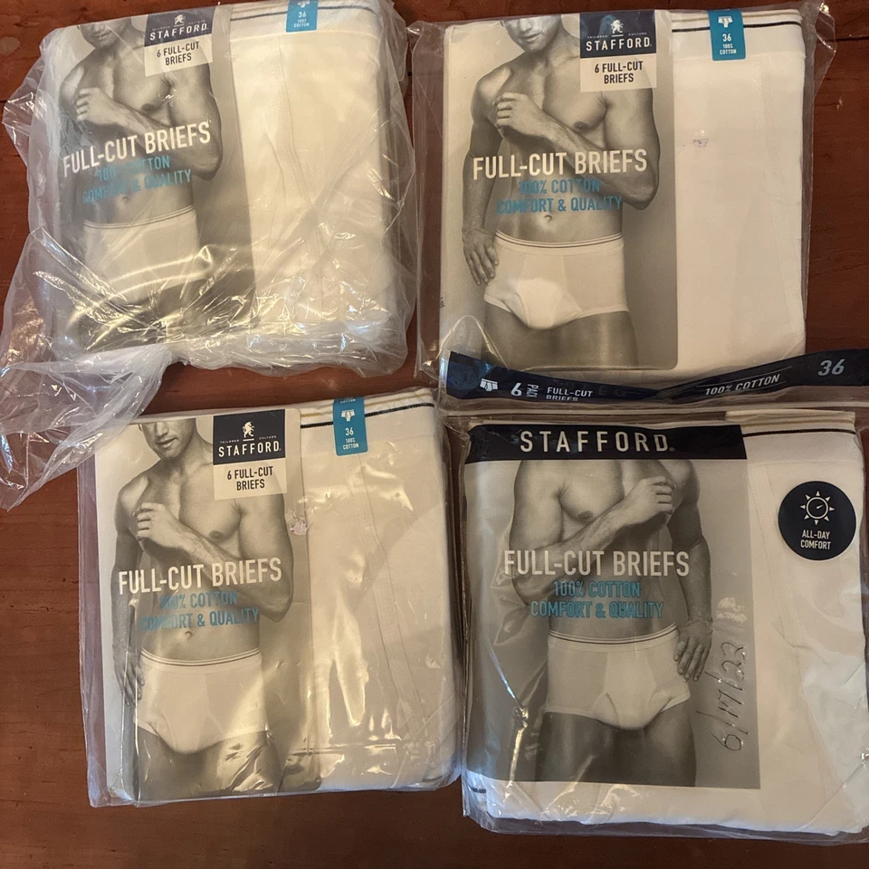 Nuevo paquete de 6 calzoncillos blancos de corte completo Stafford talla 36 nuevos en paquete lote de 100 % algodón Foto 1 de 4