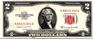 1953-B  $2 Red Seal Legal Tender CVF-XF-Fr. 1511 - Picture 1 of 3
