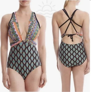 Neu ohne Etikett Jantzen Damen Badeanzug bunt bedruckt Einteiler Bademode Größe L - Bild 1 von 6