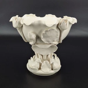 Vintage Blanc de Chine Creamware Lotus Bowl  Lily Pads & Ducks Design - Picture 1 of 12