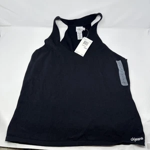 Calvin Klein Womens Tank Top Black Large Sleeveless 100% Cotton NWT Racerback - Picture 1 of 4