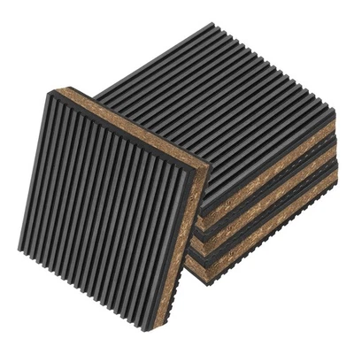 4pcs 4.02" x 4.02" x 7/8" Ribbed Vibration Damping Pad, Black/Brown - Image 1 of 4
