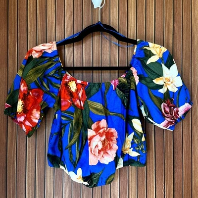 Top corto para mujer Cupcakes y cachemir azul tropical floral hawaiano mezcla de lino XS Foto 1 de 4