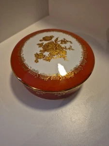 Limoges Frankreich 5,5" China bedeckt Schmuck Schale Orange und Gold - Bild 1 von 7