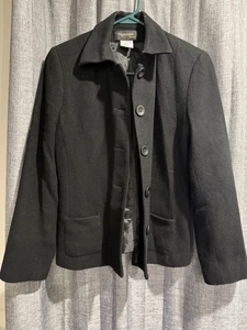 Signature Black 65% Wool 10% Cashmere Button Up Coat Womans Size 8 Lined Pockets - Picture 1 of 7