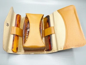 VINTAGE KUNSTSCHILDPATT PFLEGESET - REISEBÜRSTE & KÄMME IM ETUI - RETRO - Bild 1 von 9