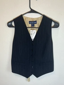 Neu mit Etikett Ralph Lauren Wollanzugweste mit Knopfleiste Jungen Größe 12 schwarz Nadelstreifen - Bild 1 von 5