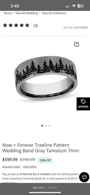 Alianza de boda gris tántalo para hombre talla 11,5, ahora + patrón Forever Treeline 7 mm Foto 1 de 2