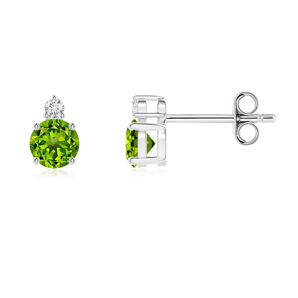 Aretes de peridoto ANGARA con diamante en plata para mujer (4 mm) Foto 1 de 1