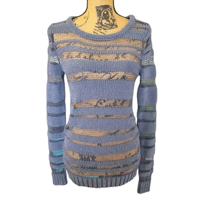 NUEVO XS Rag & Bone Slinky Tejido Abierto Rayas Algodón Mezcla de Lino Suéter Gris Foto 1 de 4