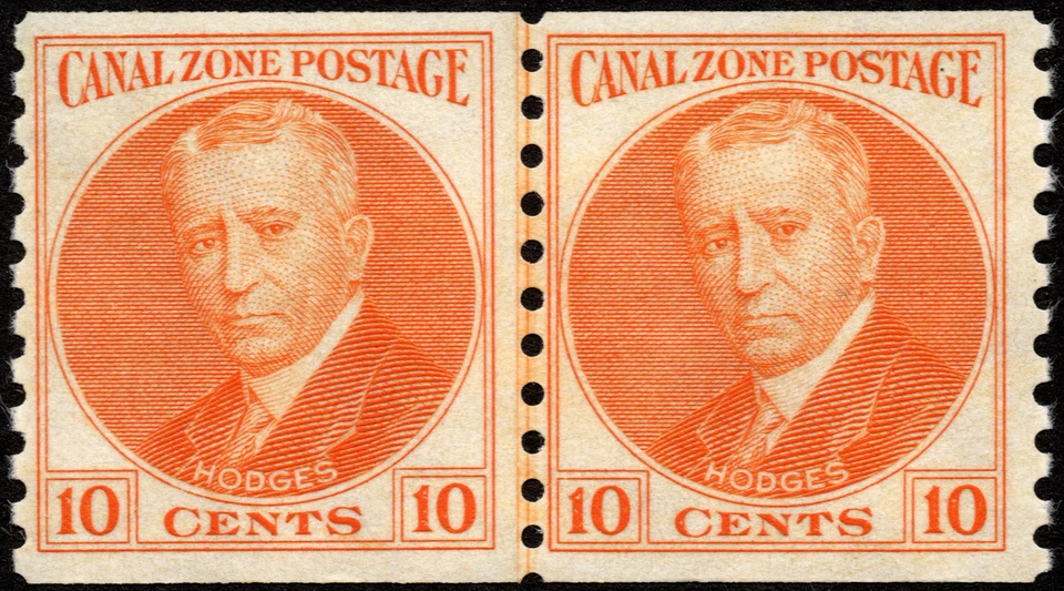 Canal Zone Stamp Scott # 161 Coil Line Pair Mint NH F-VF 10 Cents Orange Hodges - Image 1 of 1