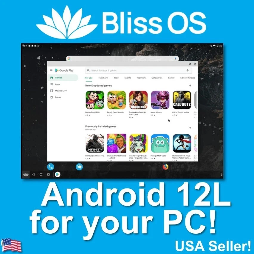 Bliss OS (Android OS) for PC/Laptop - 32GB Live USB Installer + Google Play - Image 1 of 1