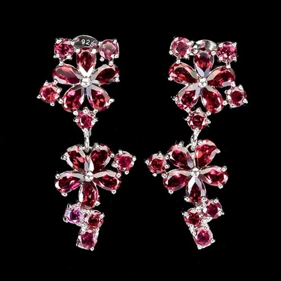 Pendientes de plata de ley 925 pera rodolita granate piedras preciosas naturales joyería Foto 1 de 4