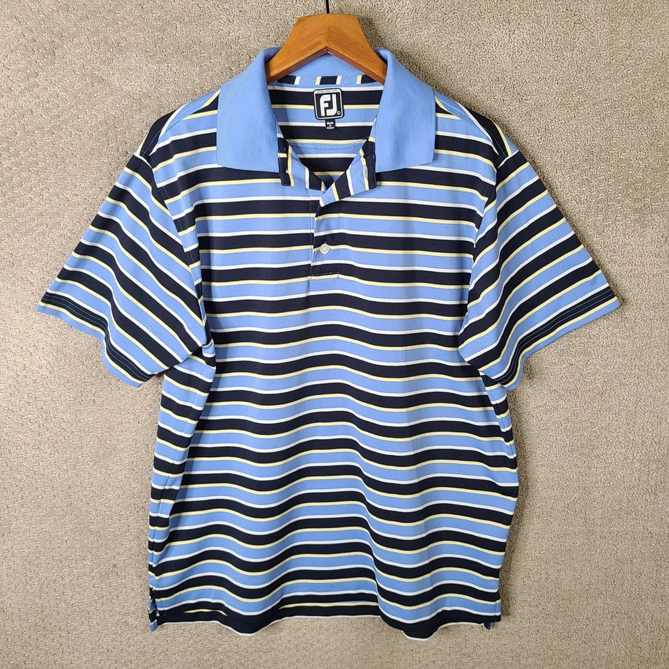 Camisa FootJoy FJ Para Hombres Grande Azul Rayas Calce Atlético Golf Polo Manga Corta Foto 1 de 4