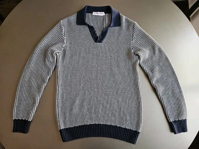 Orlebar коричневый синий и белый Horton хлопок свитер-поло размер маленький сделано в Италии - Изображение 1 из 4