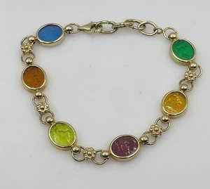 Vintage 14k Gelbgold römisches mehrfarbiges Intaglio Glas Gliederarmband - Bild 1 von 9