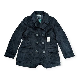 LL Bean Jacket Black Virgin Wool Alpaca Blend Mid Length Peacoat Womens 16 - Picture 1 of 8