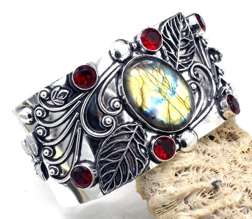 VALENTINO Bracciale in argento sterling 925 con pietre preziose in labradorite e granato S ADJ