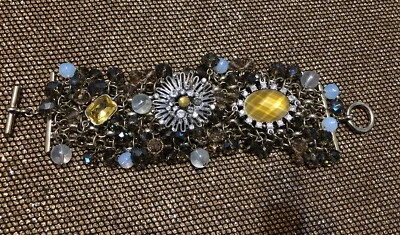 Amber, Gray, Gold , Amber Beads Wide Bracelet With Toggle Closure - Image 1 of 4