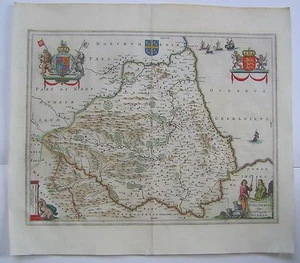 Durham: antica mappa di Johan Blaeu, c1645 - Foto 1 di 5
