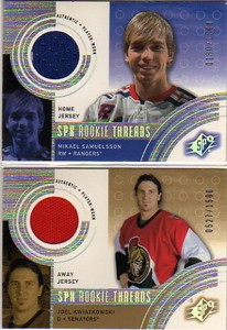 2001-02 SPx Senators Hockey Card #145A Joel Kwiatkowski AW/1500 Rookie Jsy
