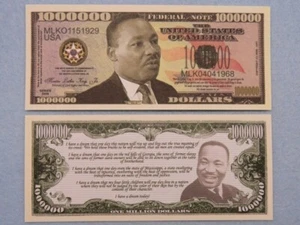 Reverendo MARTIN LUTHER KING, Jr., activista ~ billete de un millón de dólares de $1,000,000 - Imagen 1 de 1
