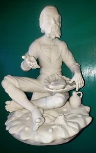 VTG Dresden Porcelain White Bisque Fisherman Smoking Pipe Figurine Statue 11" - Picture 1 of 6