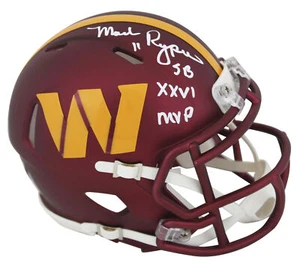 Commanders Mark Rypien "SB XXVI MVP" Signed Speed Mini Helmet BAS Witnessed - Picture 1 of 2
